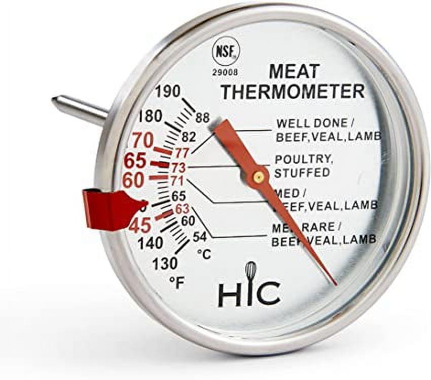 HIC Roasting Meat Thermometer, Oven Safe, Large 3-Inch Easy-Read Face, Stainless Steel Stem and Housing