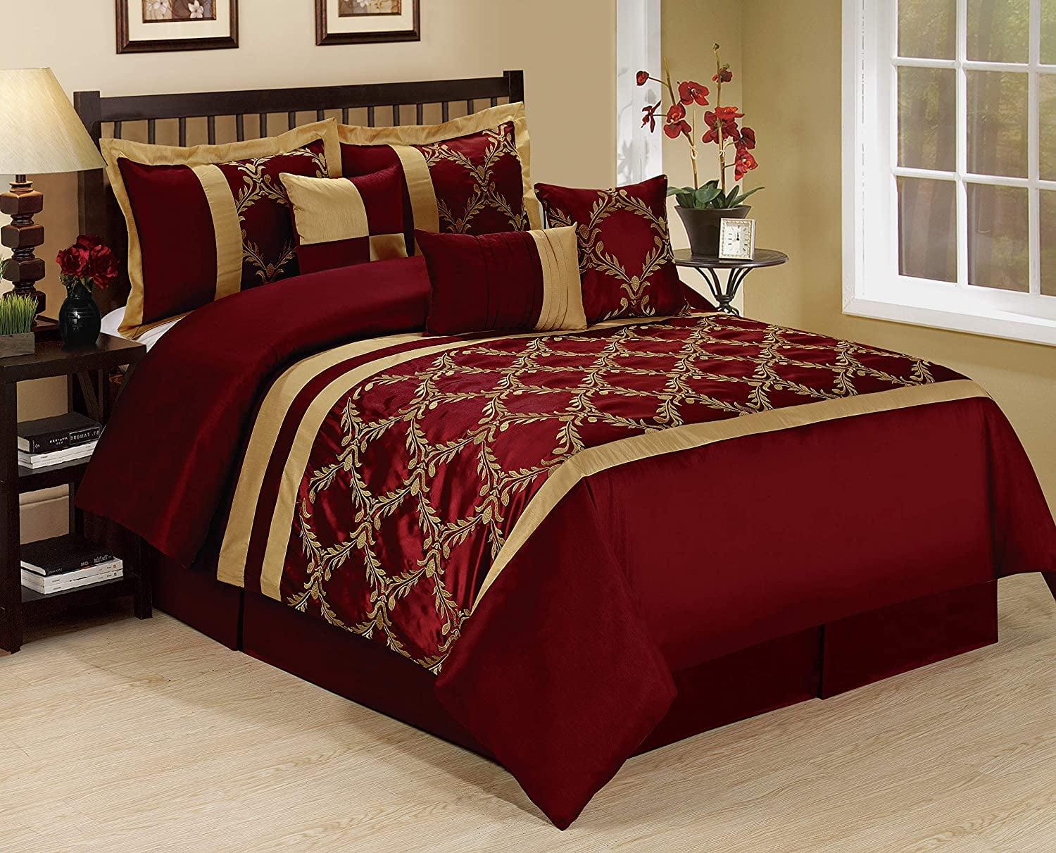 Burgundy and Gold Microfiber Queen Bed in a Bag Set