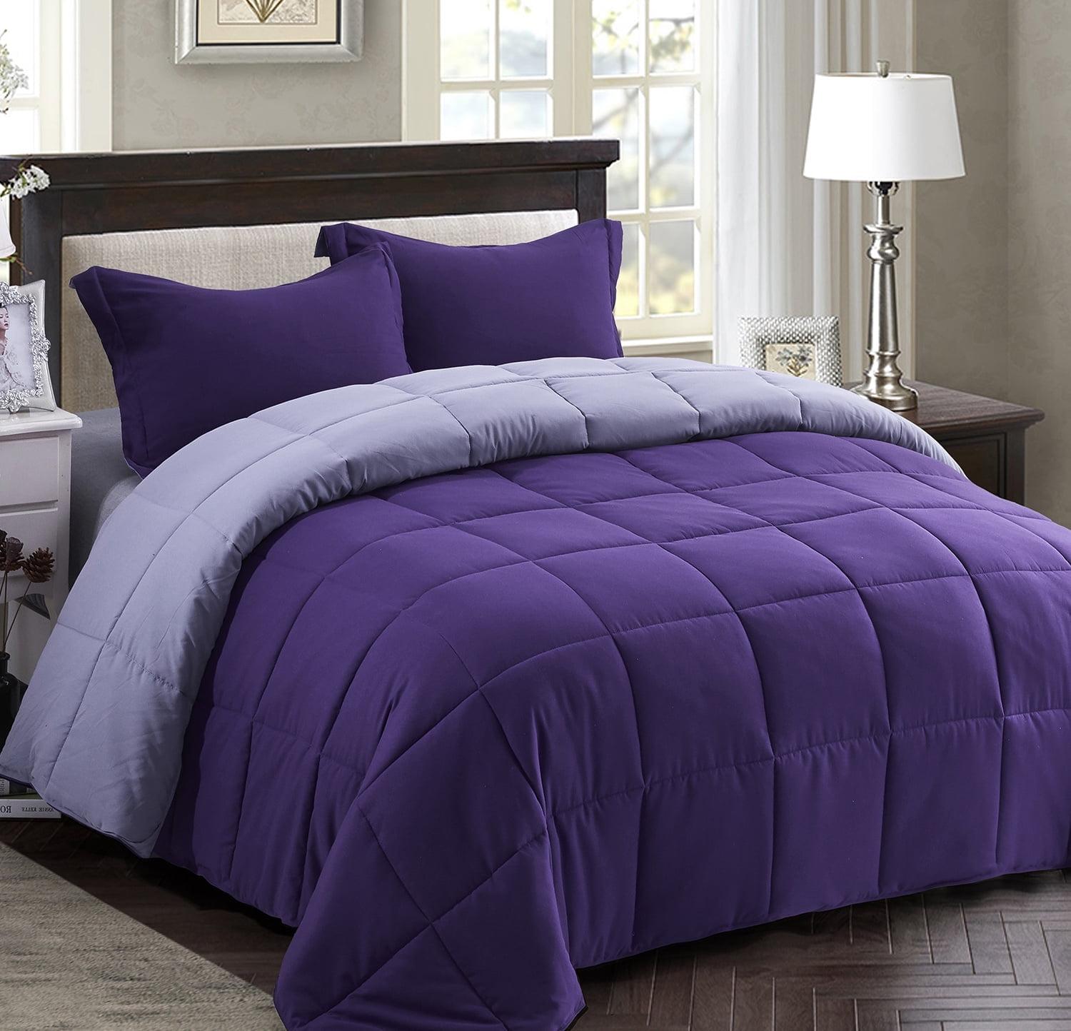 Full Purple Microfiber Reversible Duvet Comforter Set