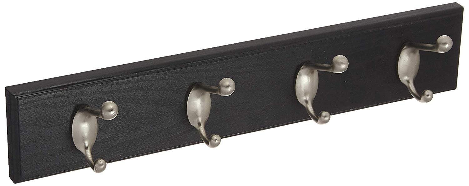 18" Black and Satin Nickel Wood and Metal Hook Rail