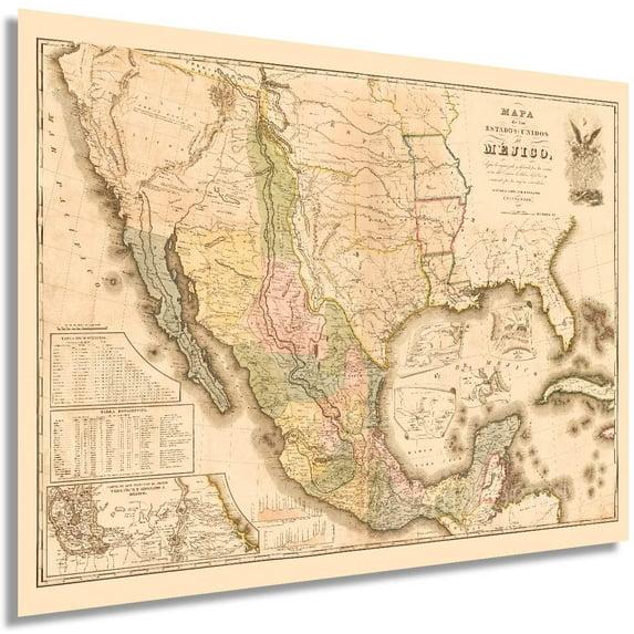 HISTORIC PRINTS " Vintage 1847 Mexico Map Poster "