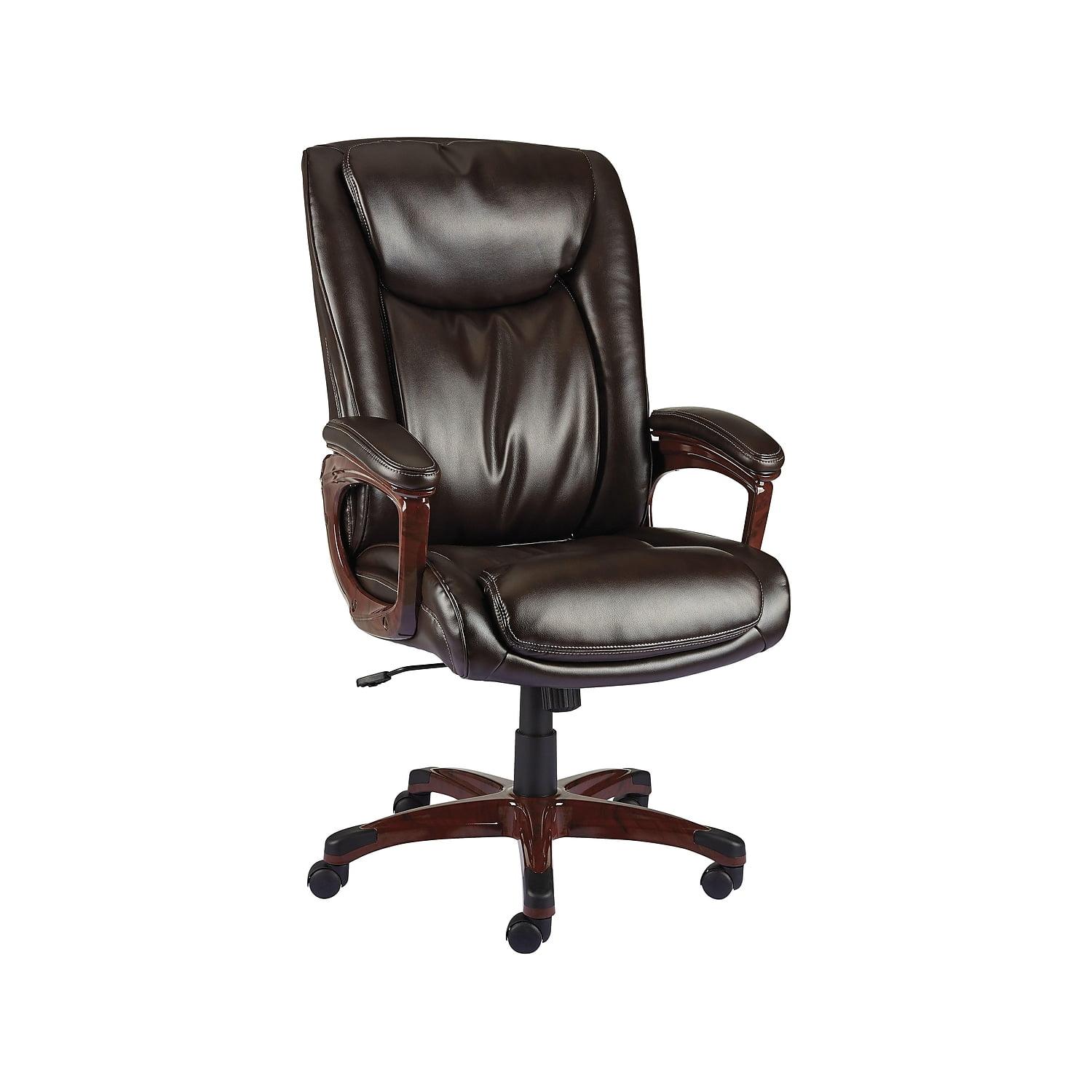 Brown Bonded Leather Executive Office Chair with Fixed Arms