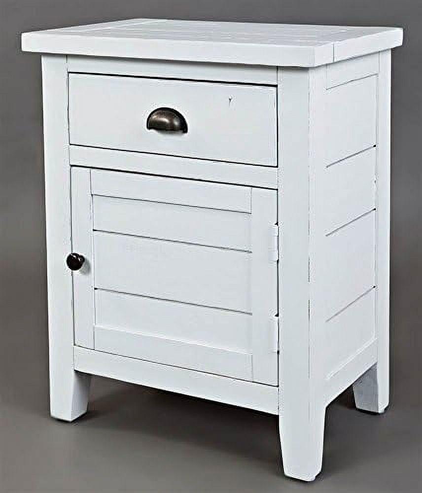 Transitional Weathered White Wood Accent Table with Storage