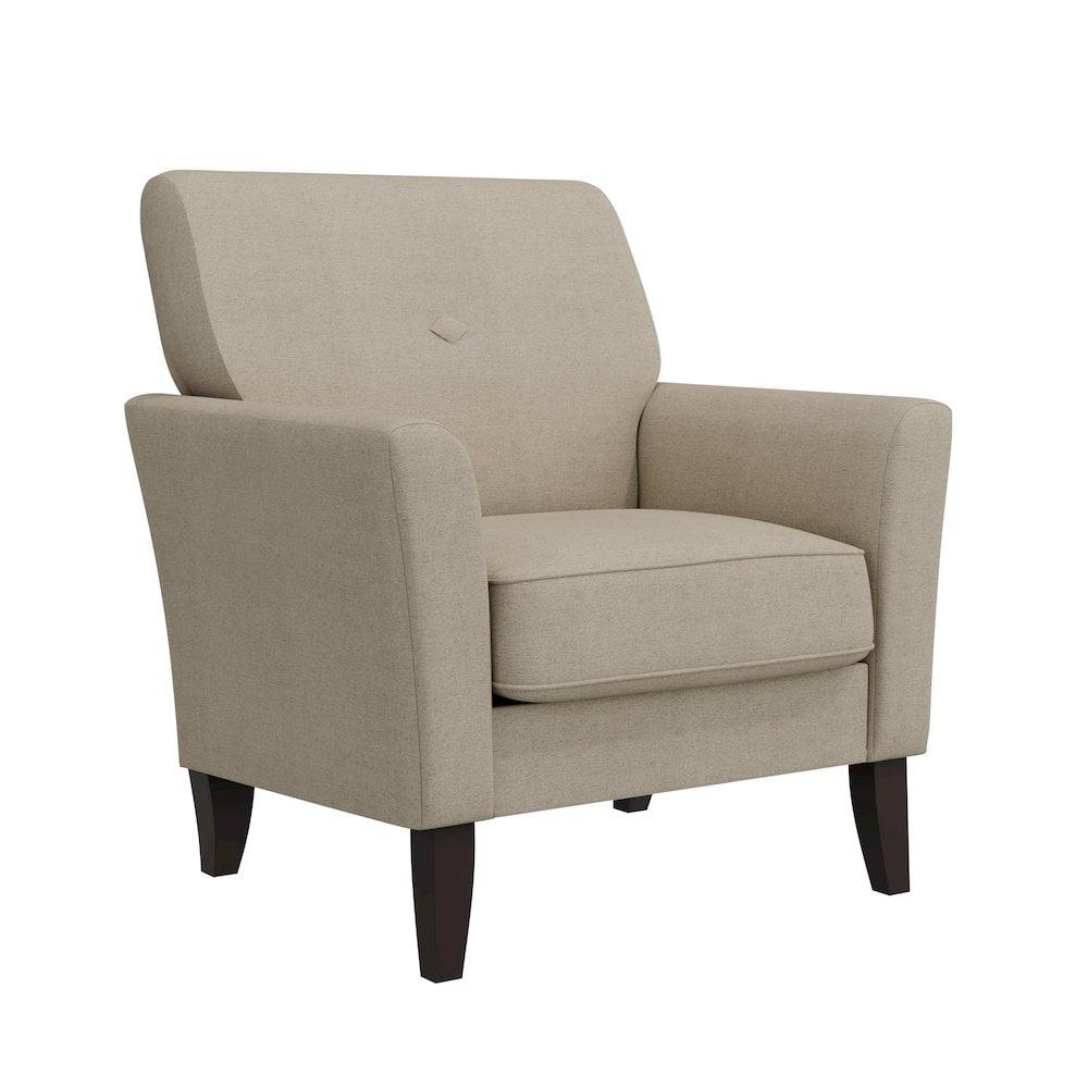 Beige Barrel Accent Chair with Dark Wood Legs