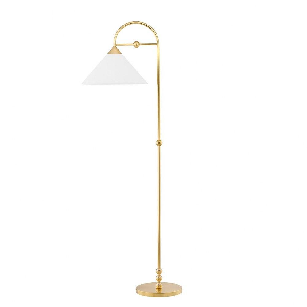 Talise Aged Brass Arc Floor Lamp with White Linen Shade