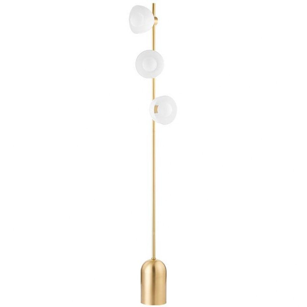Belle Aged Brass 3-Light Floor Lamp with Glossy White Opal Shades