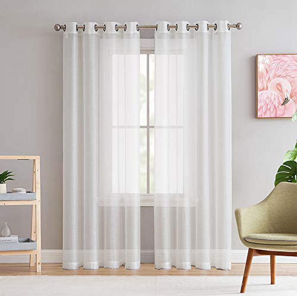 HLC.ME Semi Sheer Voile Light Filtering Transparent Window Curtain Grommet Panels - Set of 2 - White, 54 W x 95 L
