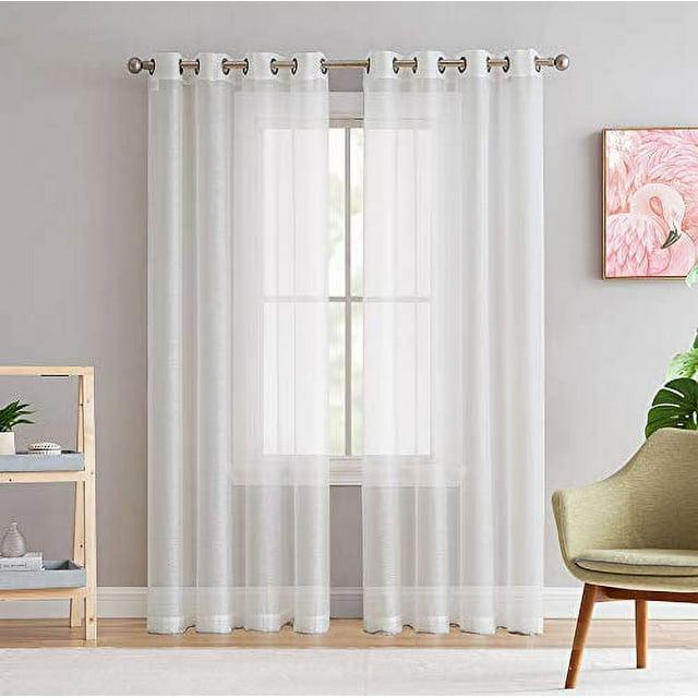HLC.ME Semi Sheer Voile Light Filtering Transparent Window Curtain Grommet Panels - Set of 2 - White, 54 W x 95 L