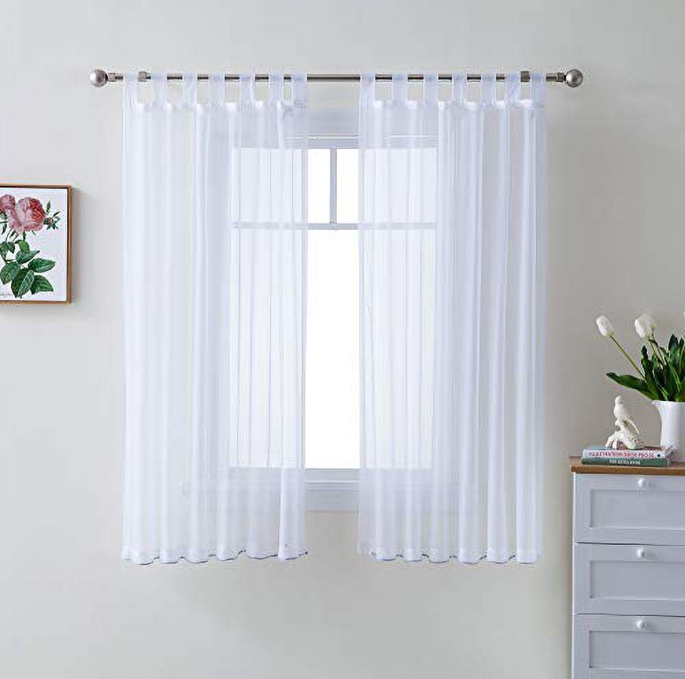 White Sheer Voile Tab Top Window Curtain Panels, 54 x 54 inches, Set of 2