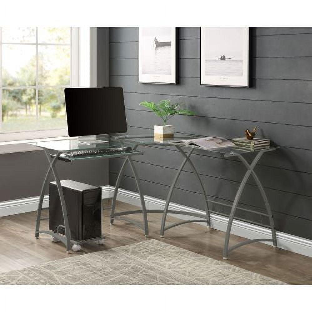 Dazenus Executive Black Glass Corner Desk with USB Port & Filing Cabinet