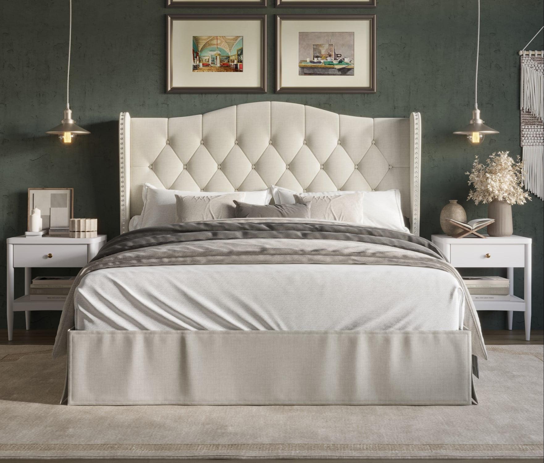 Home Design Riley Tufted Upholstered Platform Bed Warm Grey - Twin