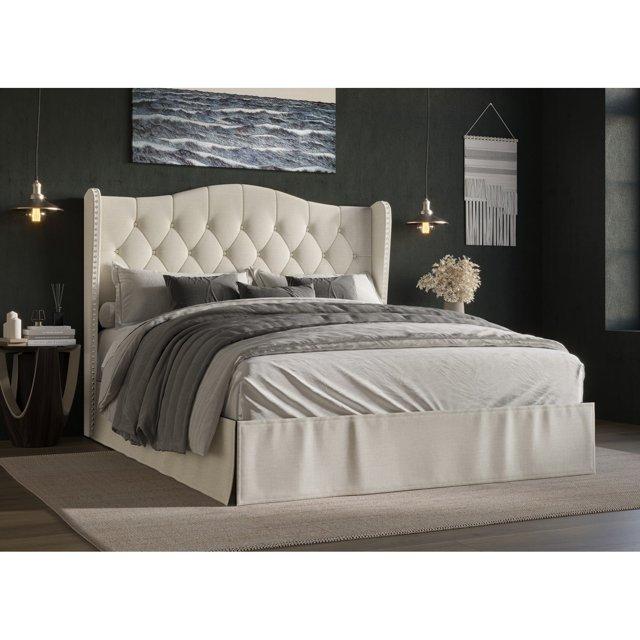 Home Design Riley Tufted Upholstered Platform Bed Warm Grey - Twin