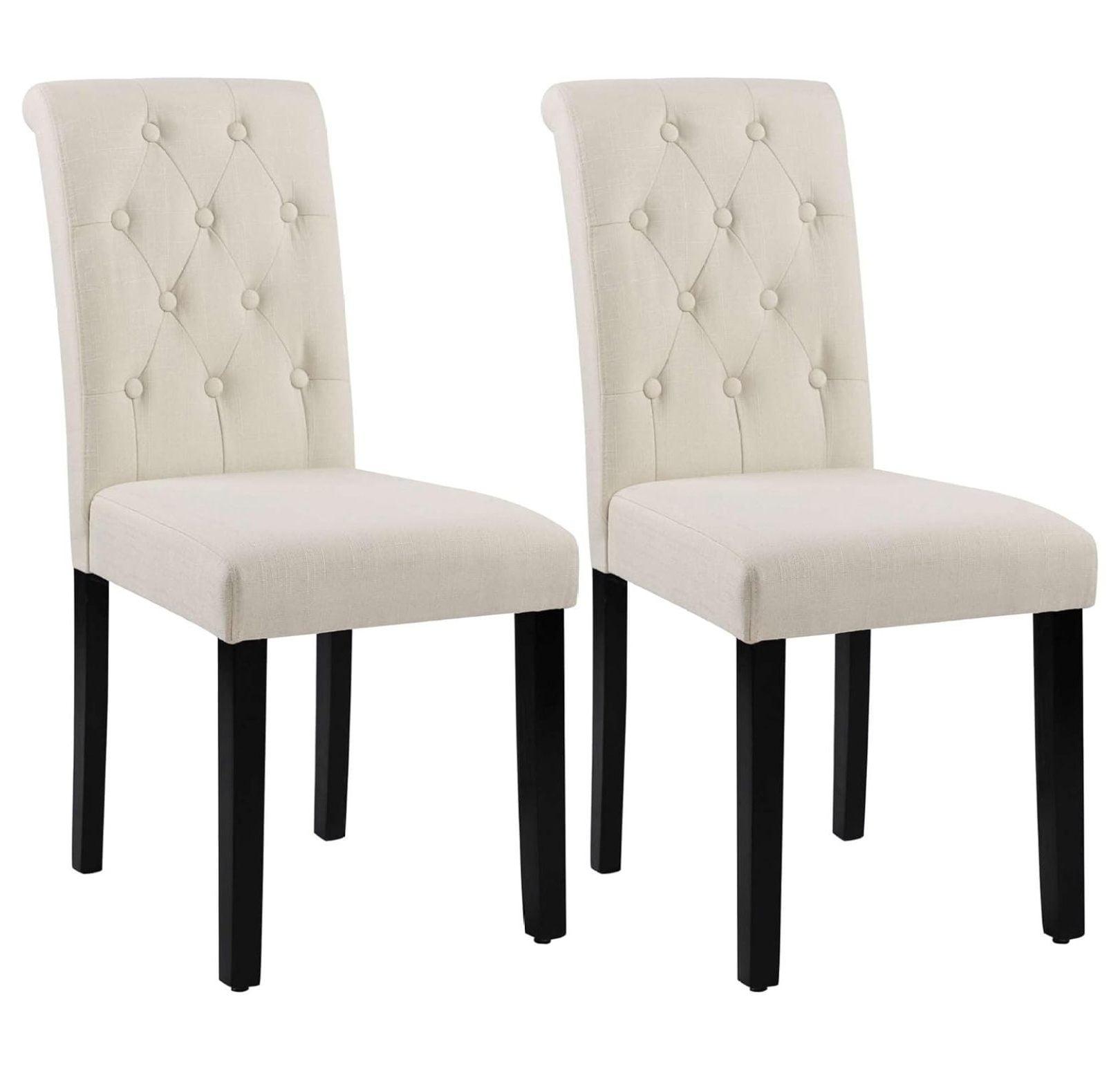 Beige Upholstered High-Back Parsons Side Chair with Wood Legs