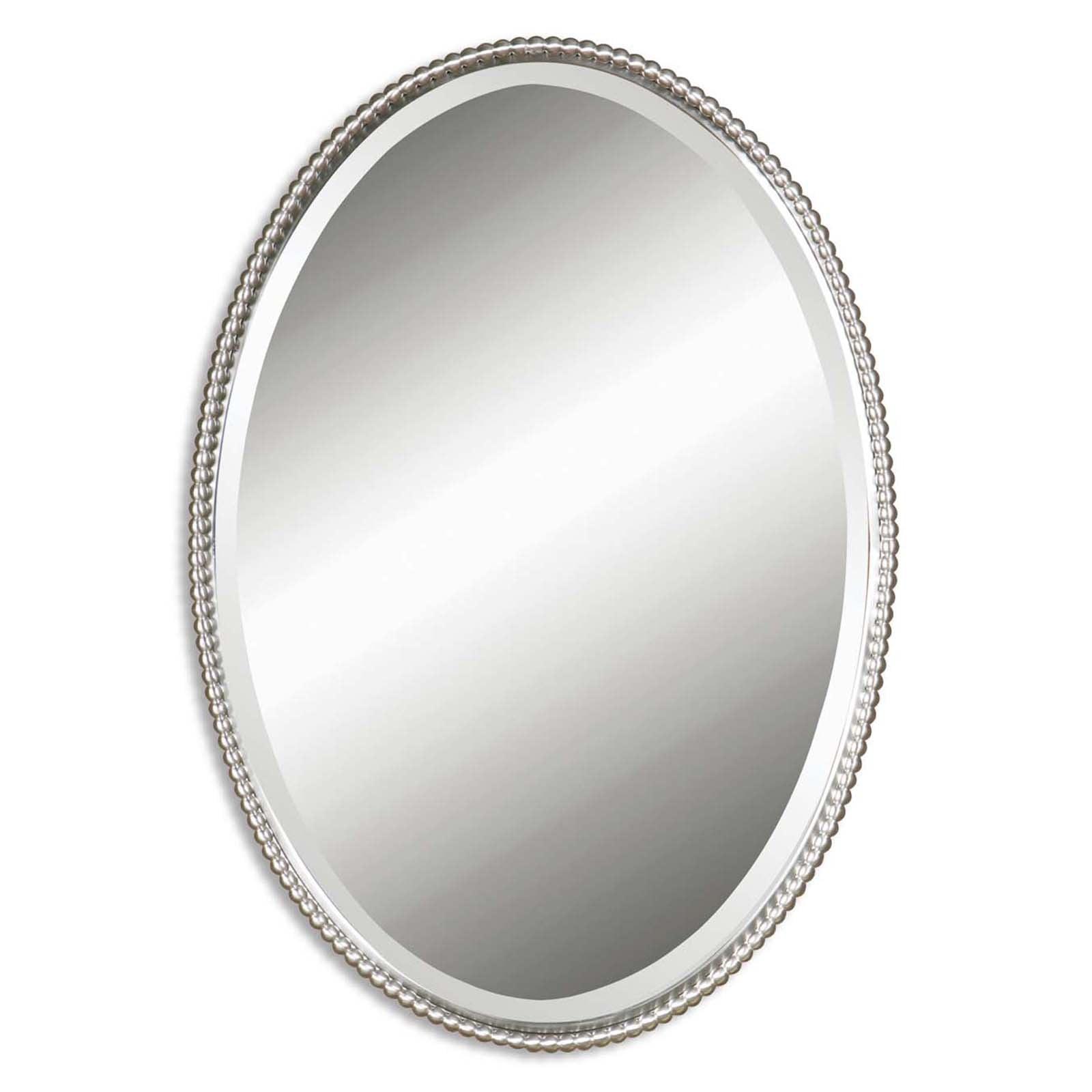 Transitional Silver Oval Wood Wall Mirror