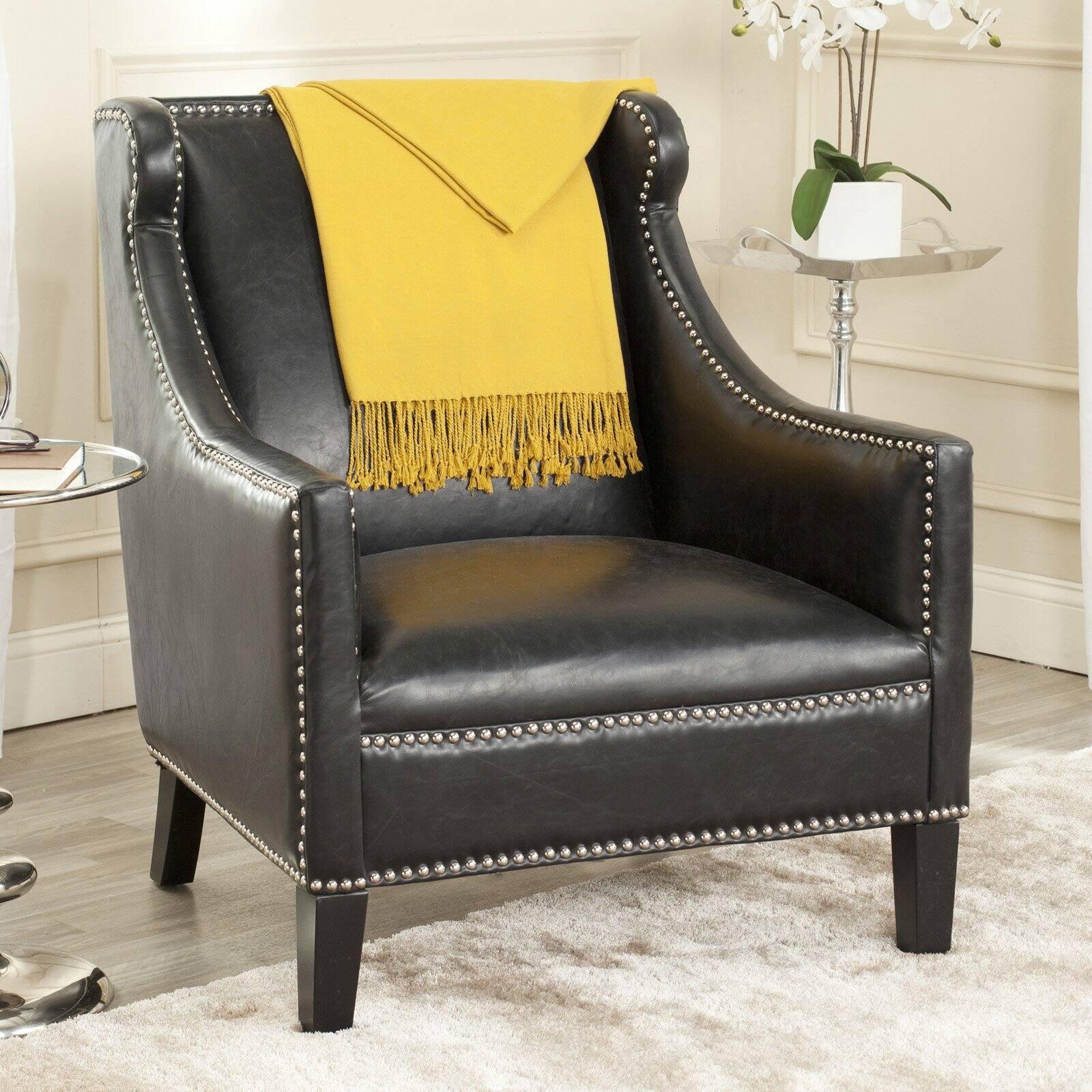 Antique Black Faux Leather Club Accent Chair