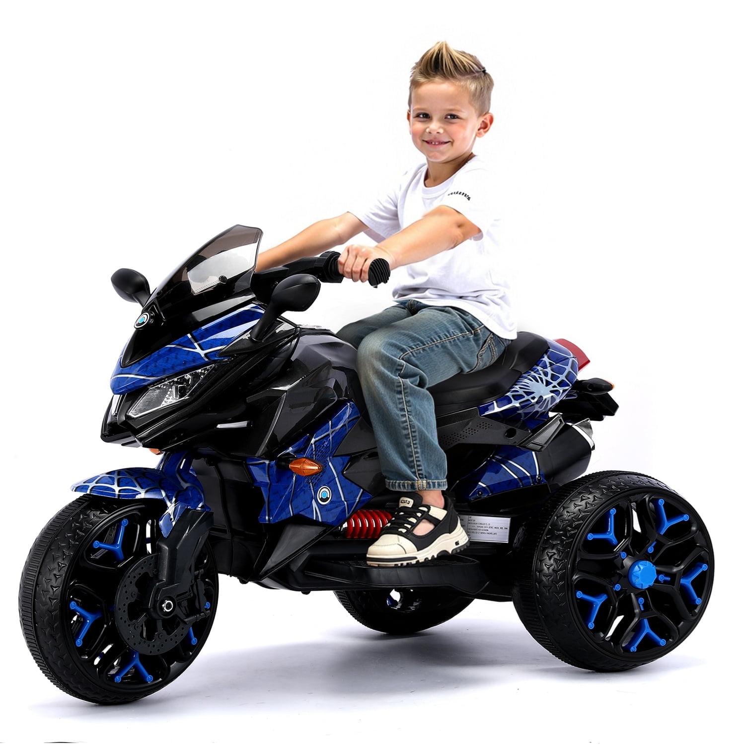 Blue 12V Electric Ride-On Motorcycle with Lighting Wheels and PU Seat