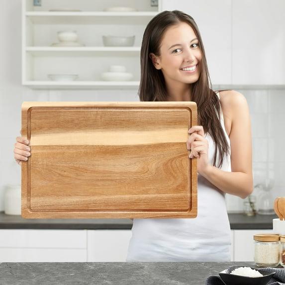 Large Acacia Wood Cutting Board for Kitchen - Better Chopping Board with Juice Groove & Handle Hole for Meat (Butcher Block) Vegetables and Cheese, 18 x 12 Inch