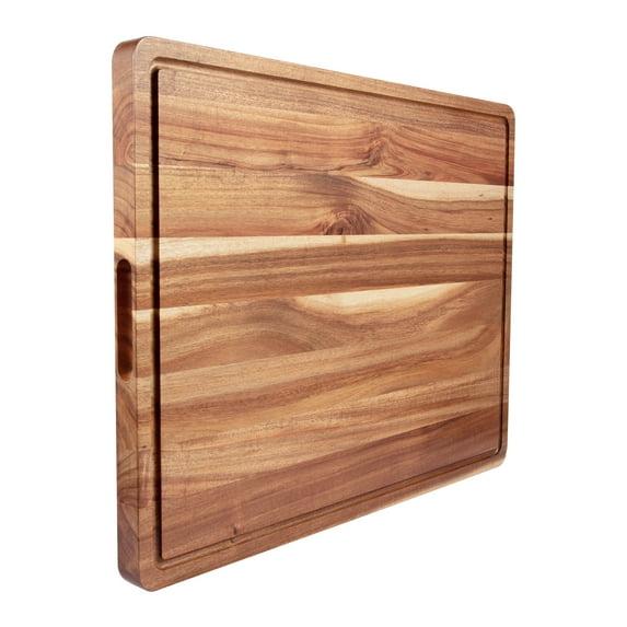 Extra Large Wood Cutting Board 24 x 18 inch, Thick Butcher Block, Reversible Wooden Kitchen Block with Side Handles and Juice Grooves