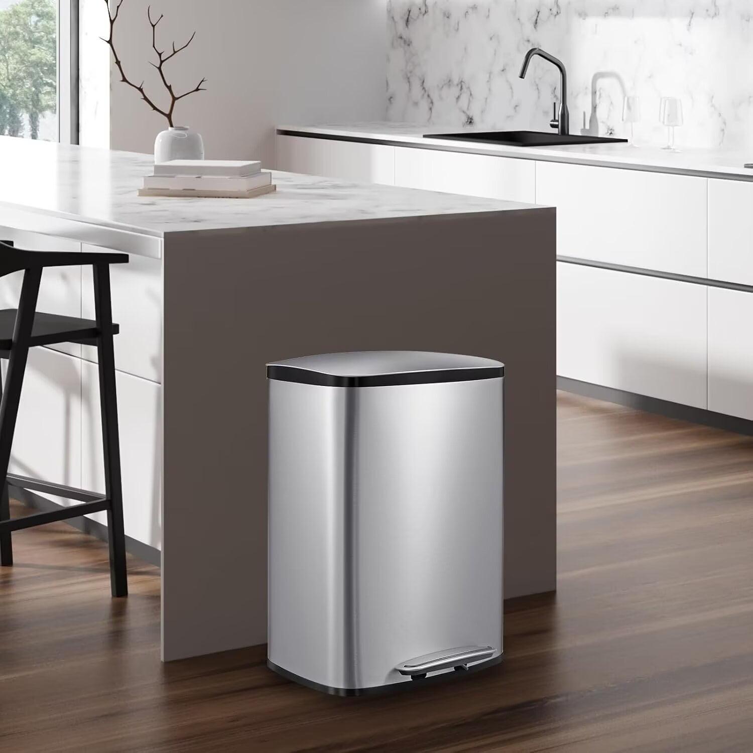 ASOPIX Kitchen Trash Can, Stainless Steel 50 Liter / 13 Gallon Garbage Can