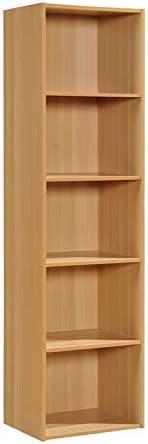 Slim Beech Wood 5-Shelf Kids Bookcase with Cubes and Doors