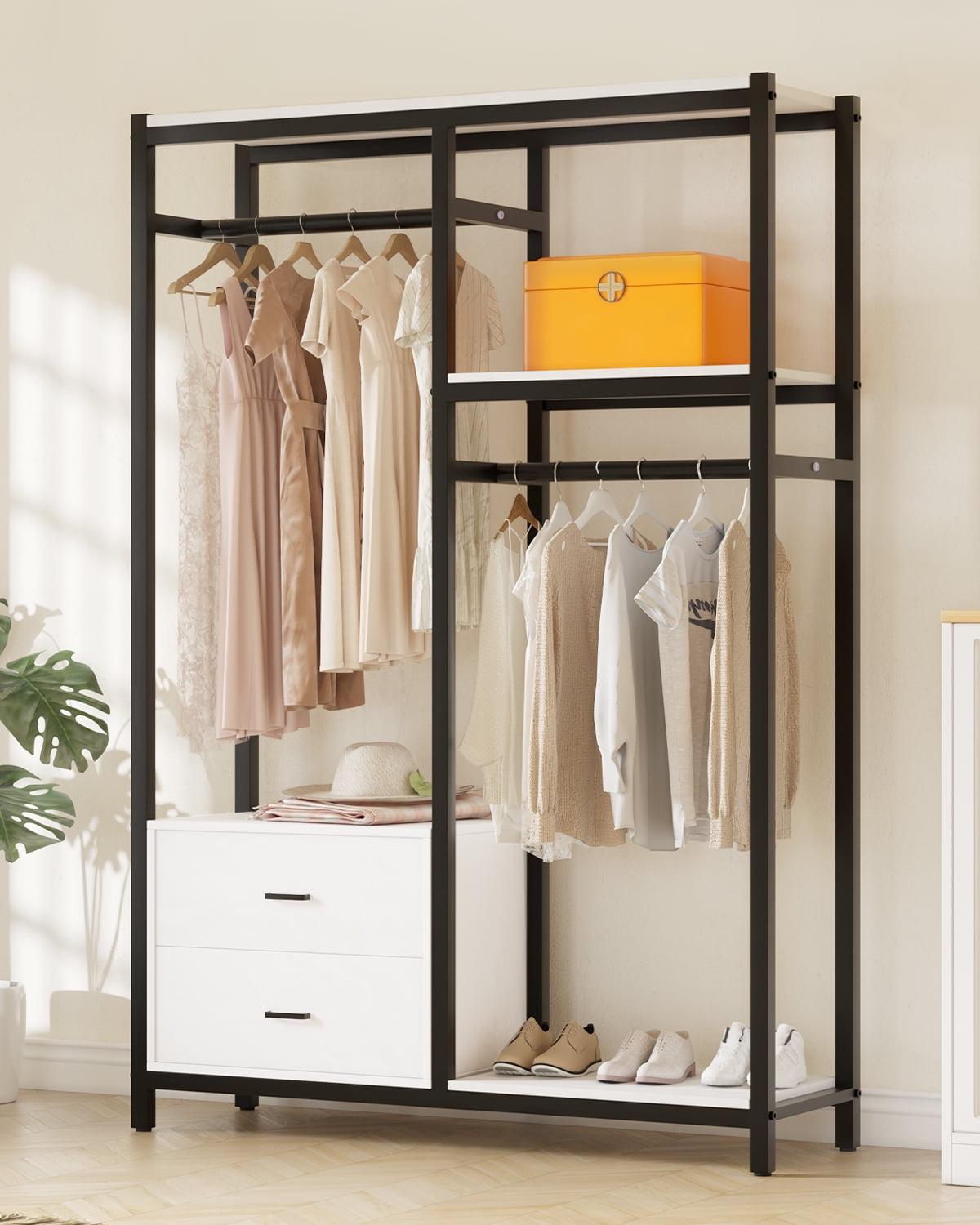 White and Black Freestanding Closet Organizer with Drawers and Shelves