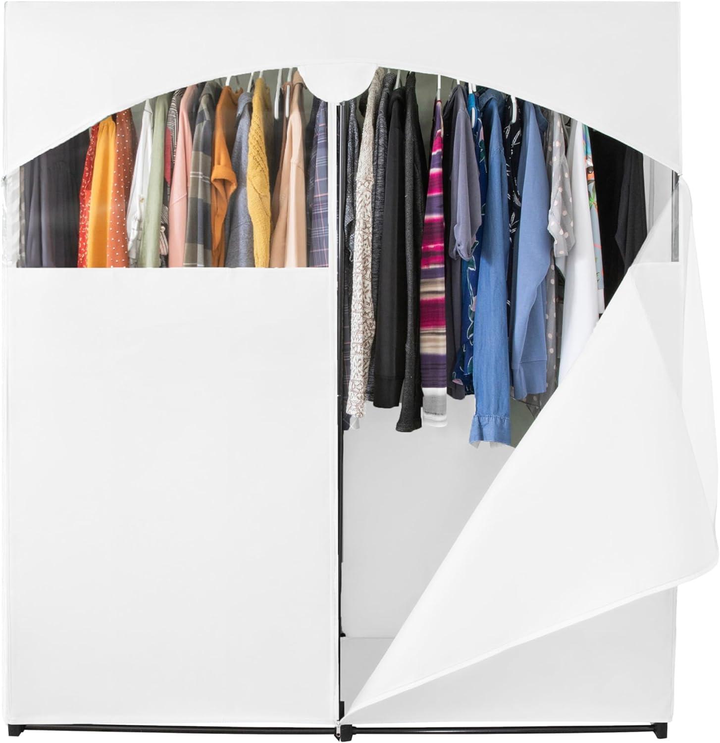 Hold N' Storage - Portable Wardrobe Closet with Metal Hanging Rod - White