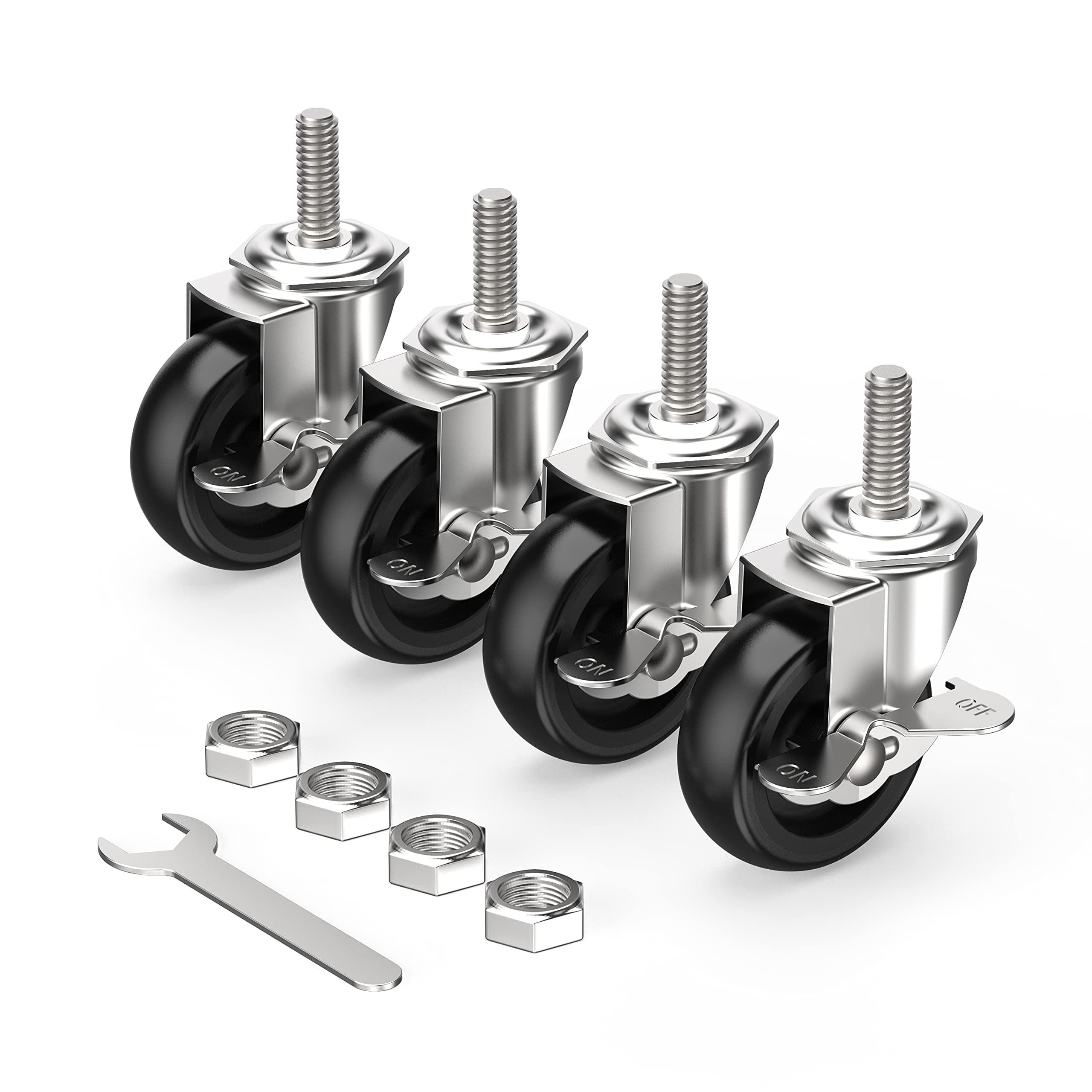 3-Inch Black Heavy-Duty Swivel Caster Wheels with Locking Brake