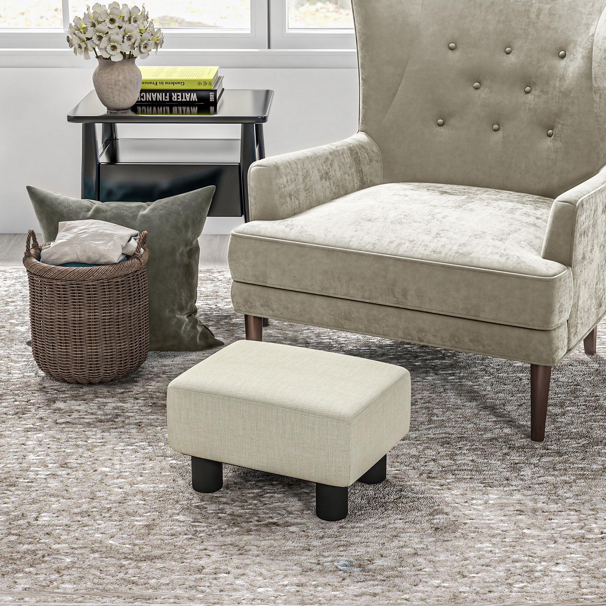 HOMCOM 16" Cube Modern Linen Fabric Pouf Footrest Ottoman - Beige