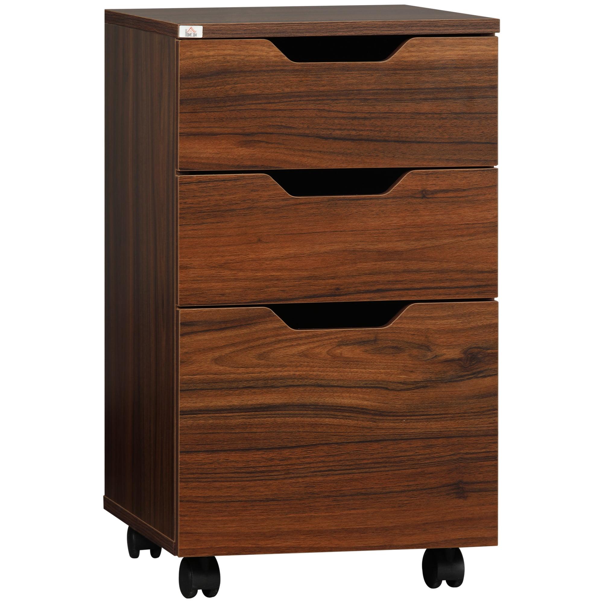 HOMCOM 3 Drawer Mobile File Cabinet, Rolling Printer Stand, Vertical Filing Cabinet, Brown Wood Grain