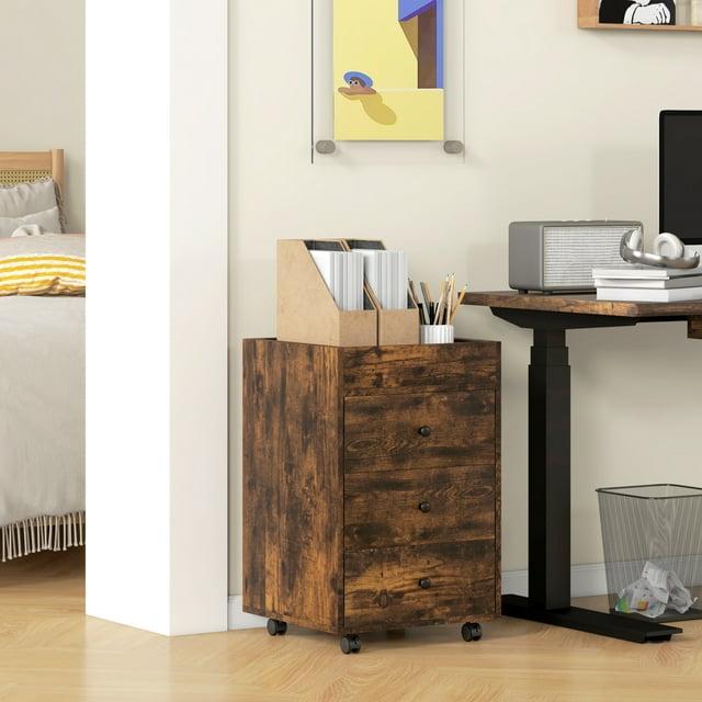 HOMCOM 3 Drawer Vertical File Cabinet, Mobile Filing Cabinet with Removable Tray, Under Desk Printer Stand with Storage for Home Office, Brown