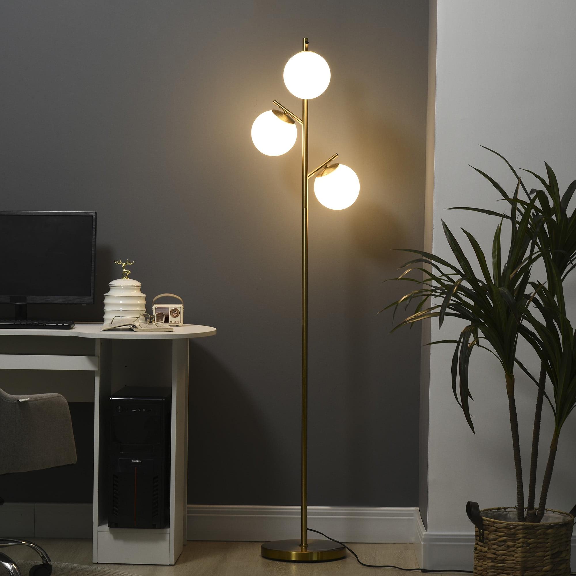 Gold 3-Light Modern Floor Lamp with White Globe Lampshades