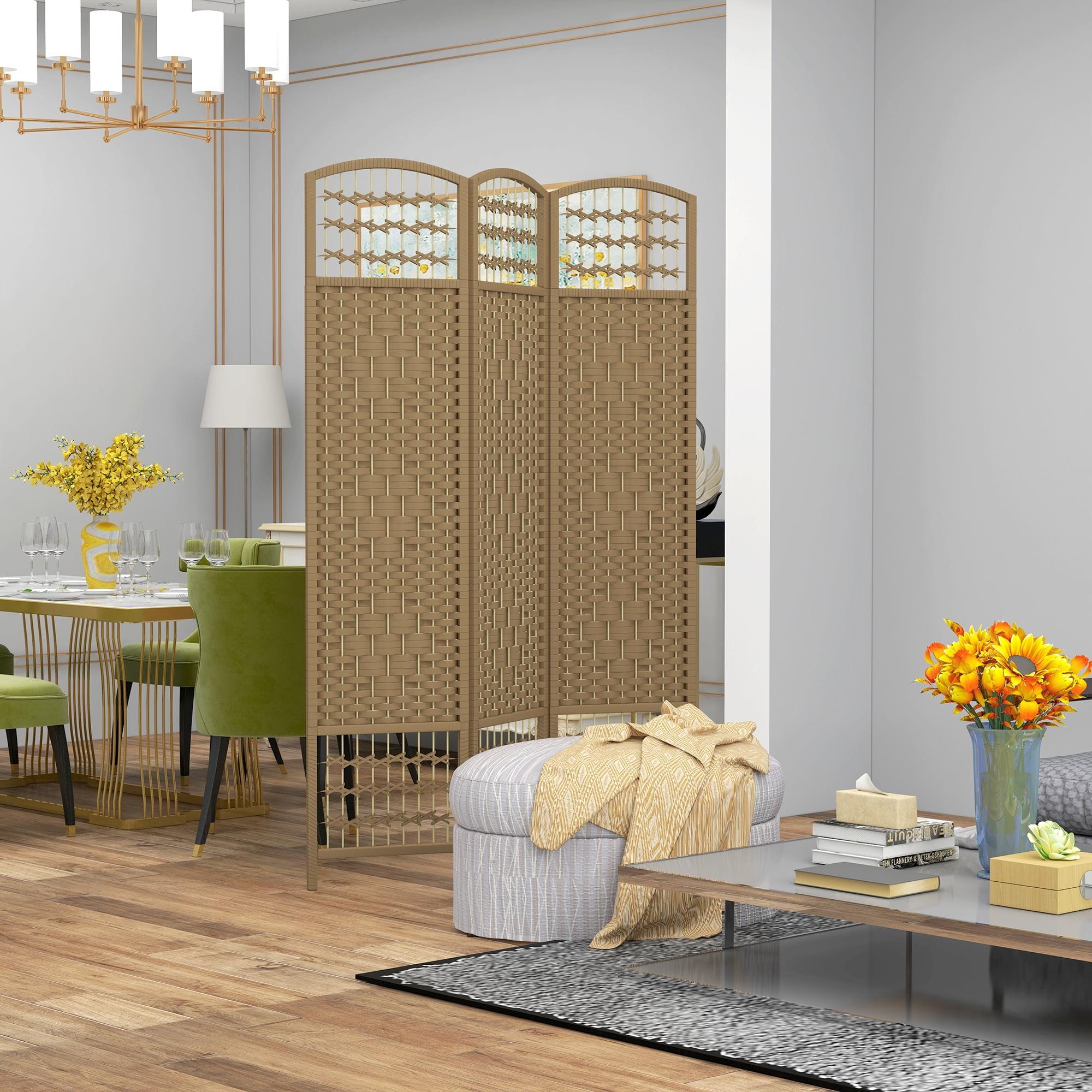 HOMCOM 3 Panel Room Divider, Folding Privacy Screen, 5.6' Room Separator, Wave Fiber Freestanding Partition Wall Divider, Natural