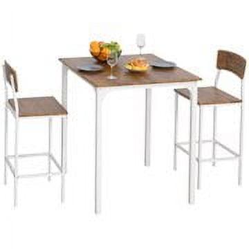 HOMCOM 3 Piece Bar Table and Chairs Set, Industrial Small Dining Table Set for 2, Square Kitchen Table and Stools, Walnut and White