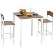 HOMCOM 3 Piece Bar Table and Chairs Set, Industrial Small Dining Table Set for 2, Square Kitchen Table and Stools, Walnut and White