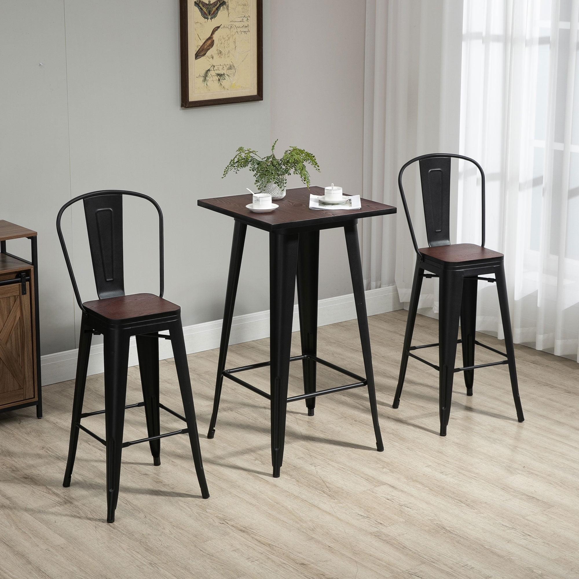 Kids' Black and Brown Industrial Pub Table Set with 2 Chairs