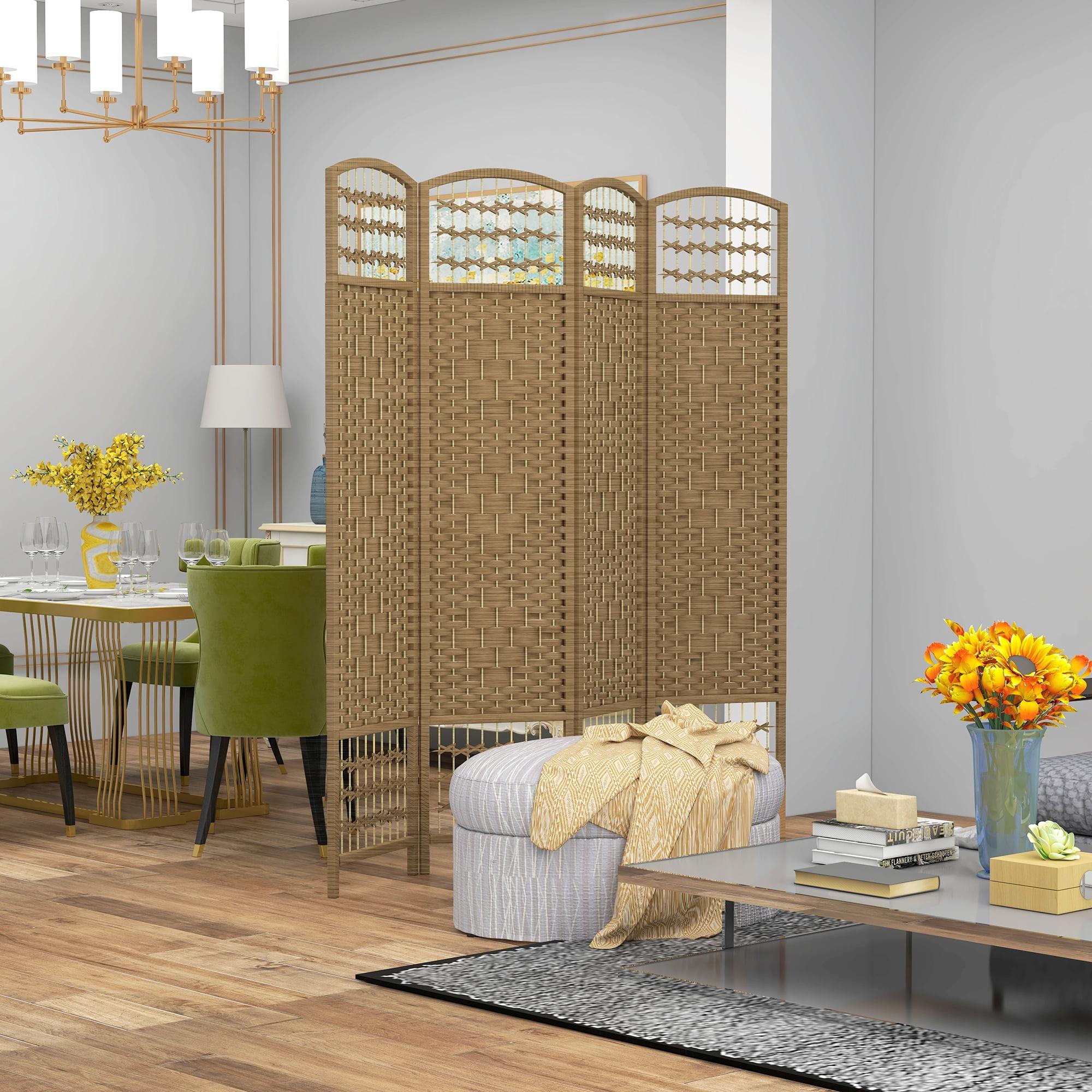 Natural Handwoven 4-Panel Folding Room Divider