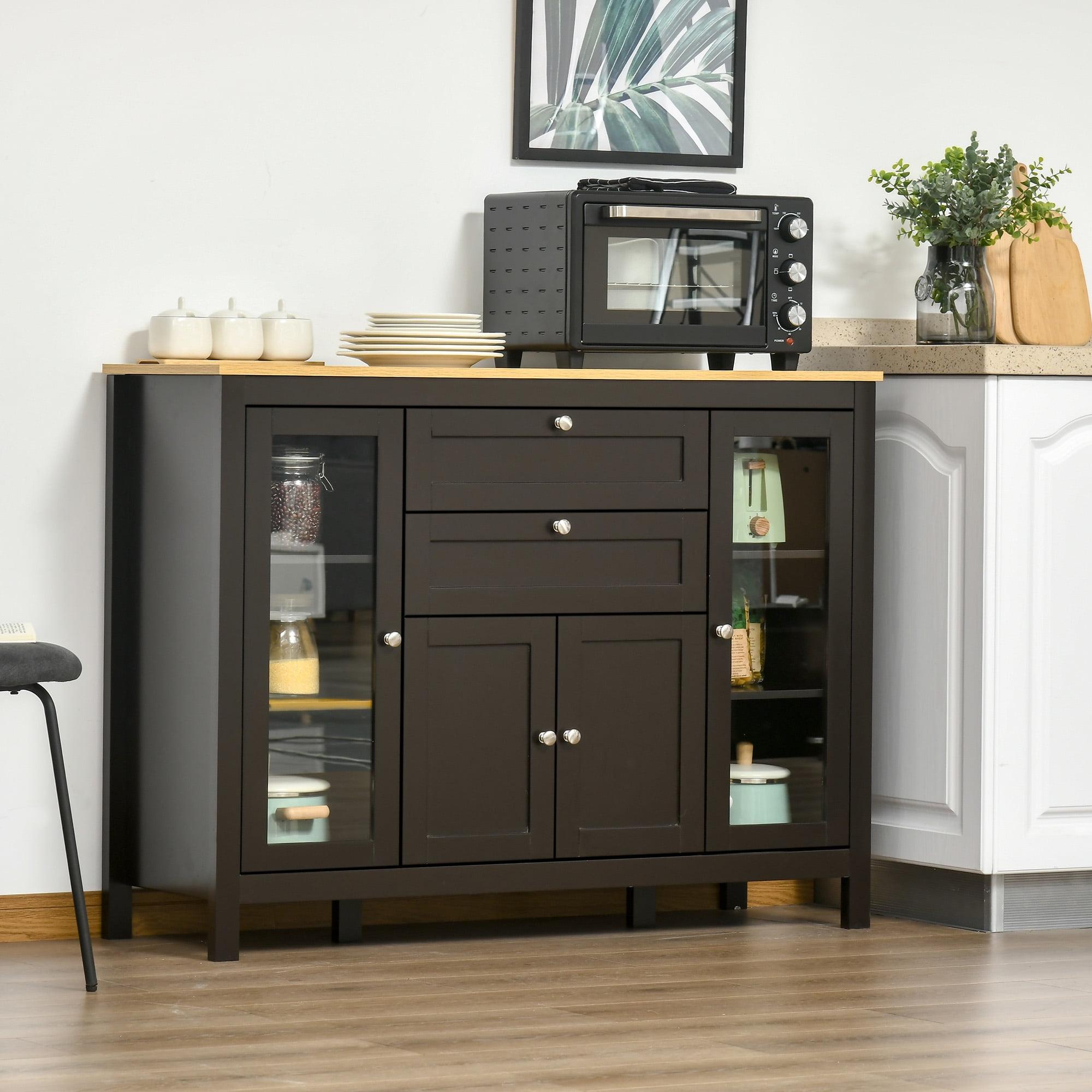 Modern 47" Dark Brown Buffet Cabinet with Glass Doors and Adjustable Shelving