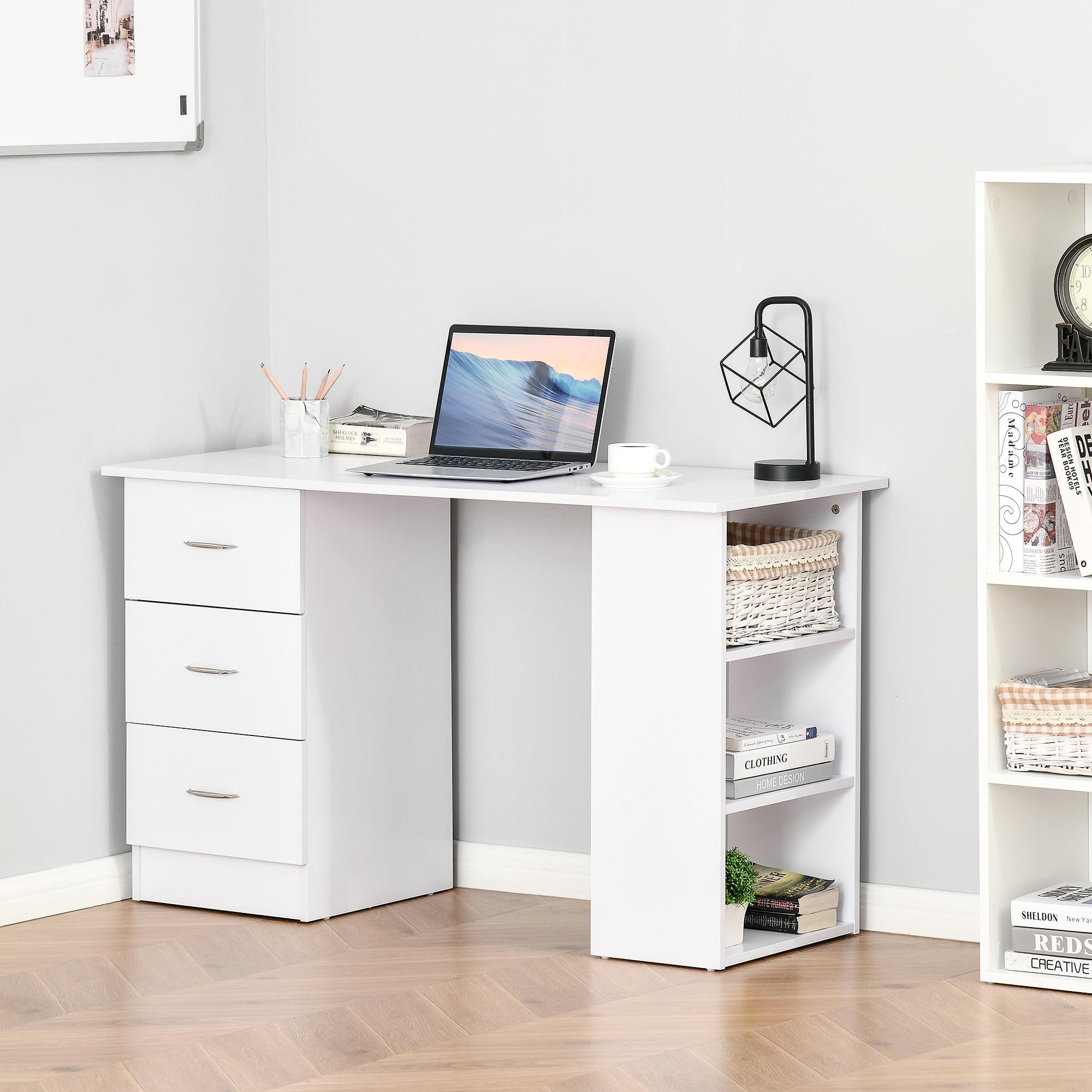 HOMCOM 47" Modern Home Office Computer Desk Bookcase Combo Writing Table Workstation with 3 Drawer and Storage Shelf - White