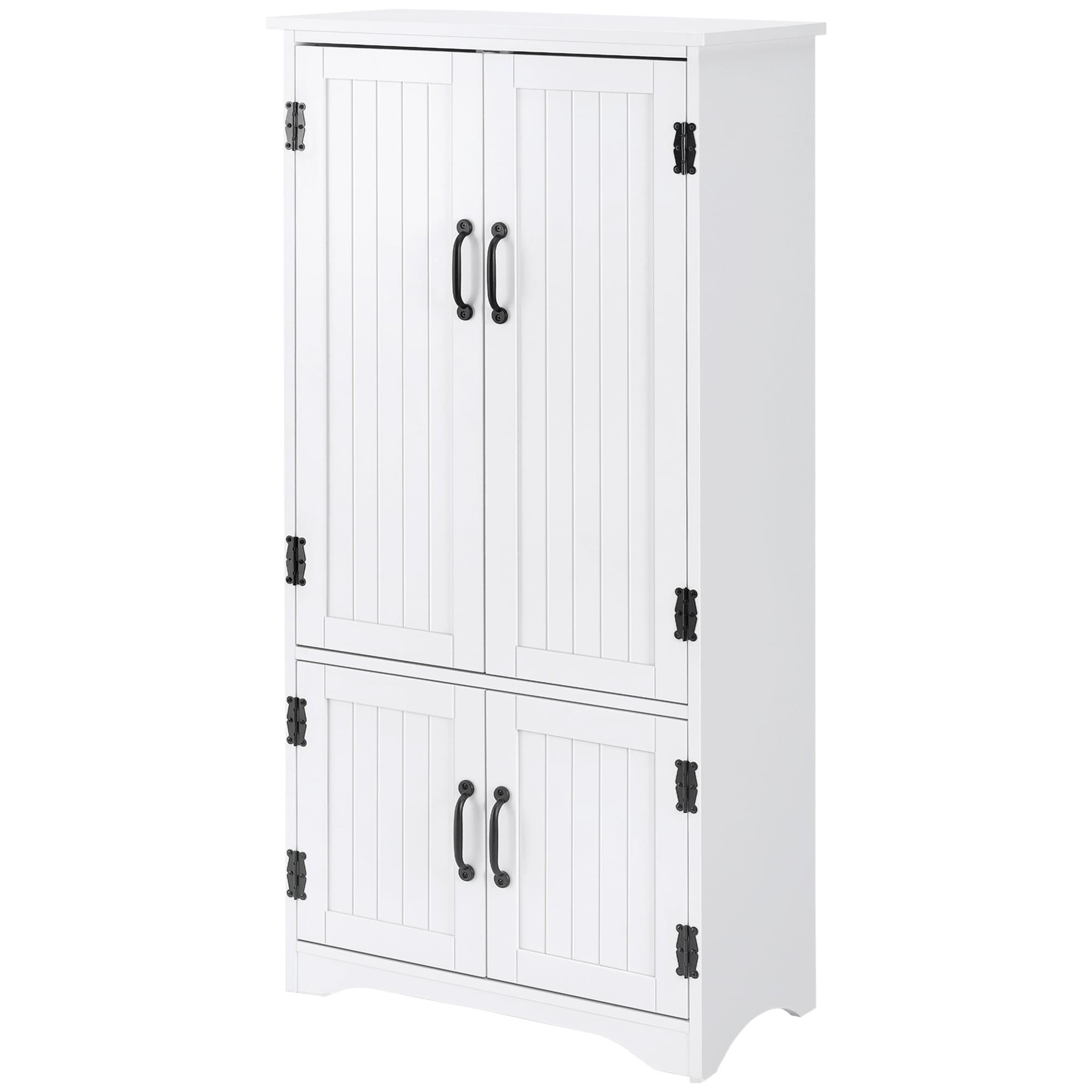 HOMCOM 48.5" Farmhouse Kitchen Pantry, Floor Storage Cabinet, Cupboard Organizer with Adjustable Shelves and 4-Doors for Dining Room, White