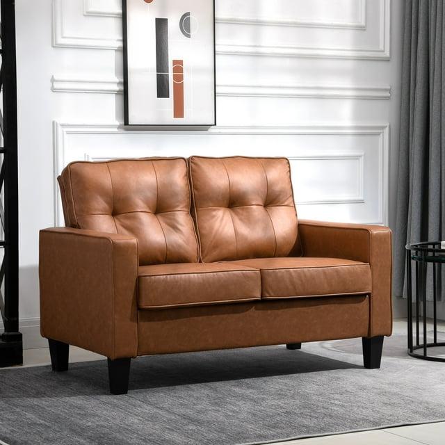 51" Wide Loveseat with Armrest,Tufted PU Leather Double Sofa, 2-Seater Sofa,Brown