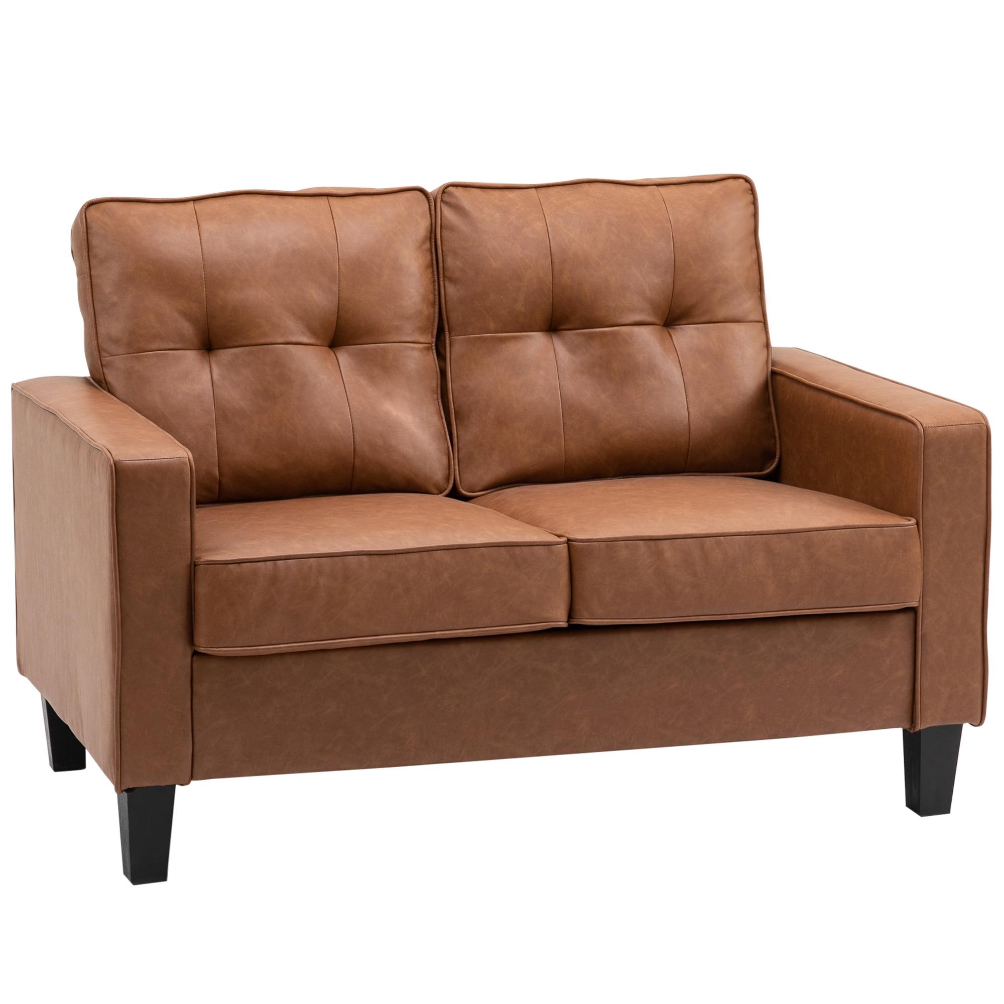 HOMCOM 51'' Brown PU Leather Tufted Loveseat with Armrest