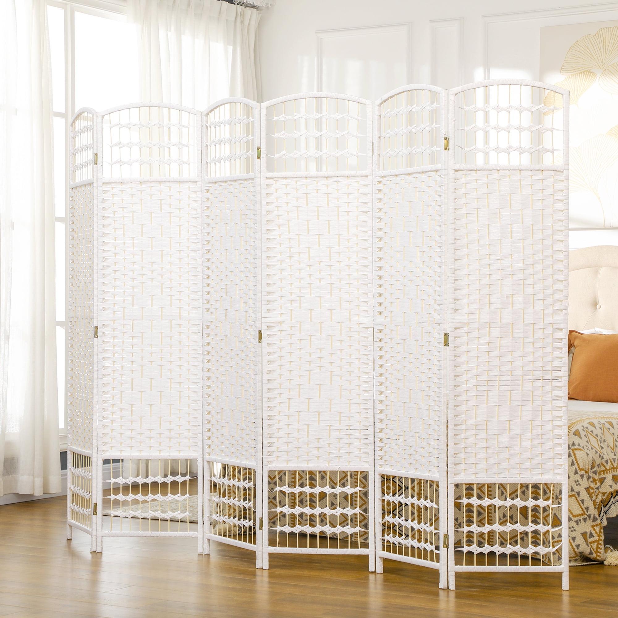 HOMCOM 6 Panel Room Divider Folding Privacy Screen, 5.6' Room Separator, Wave Fiber Freestanding Partition Wall Divider for Rooms, White