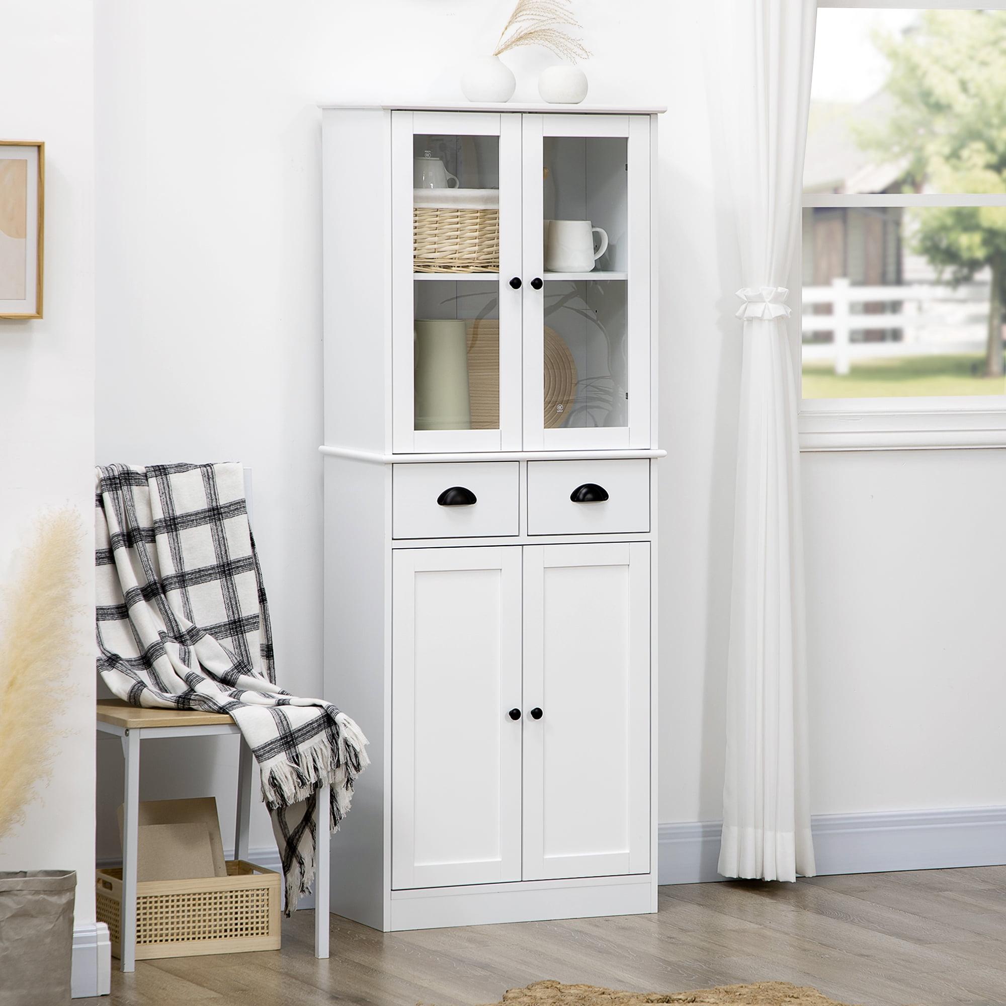 HOMCOM 61" Freestanding Kitchen Pantry, Storage Cabinet with Soft Close Doors, Adjustable Shelves, and 2 Drawers, White