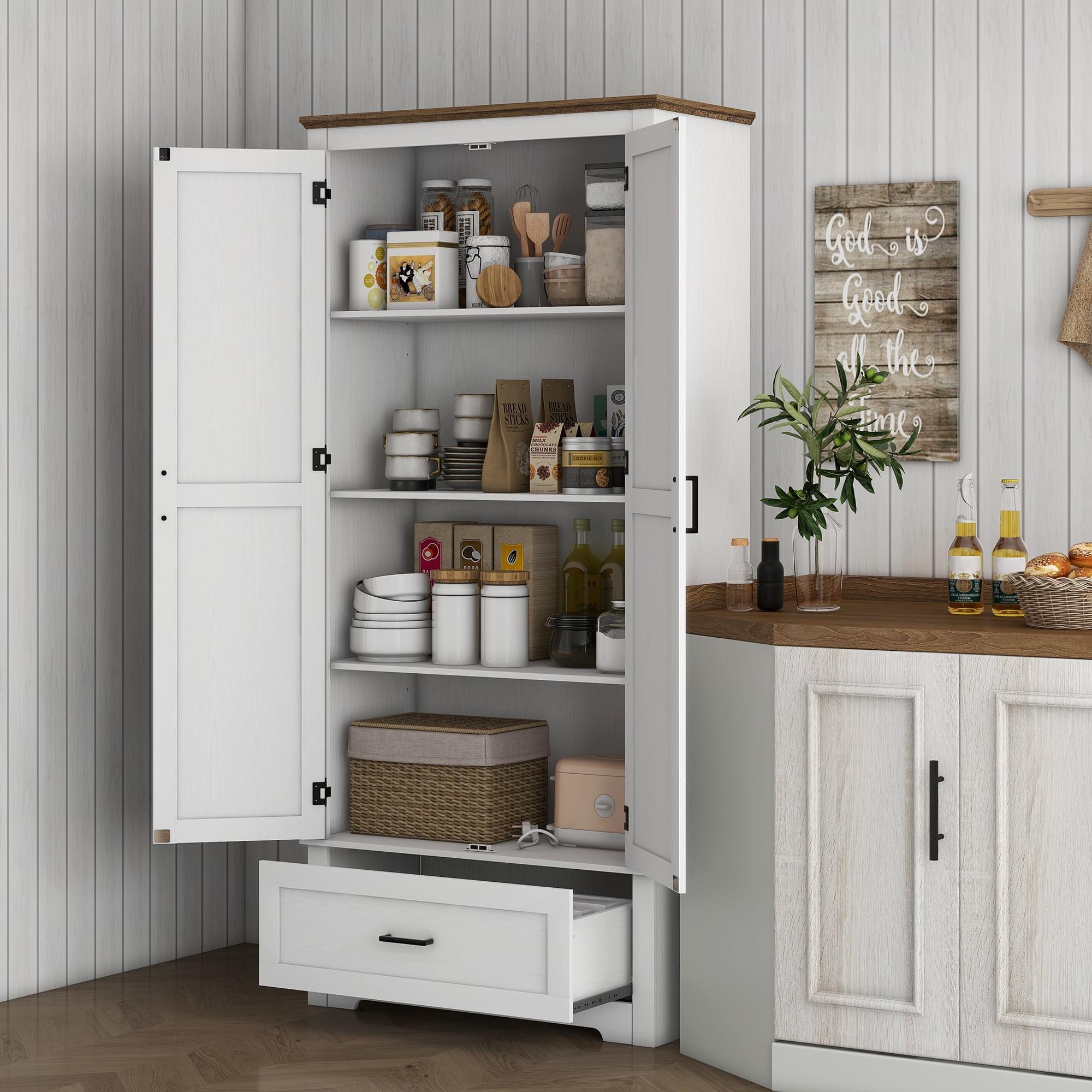 69" Tall Kitchen Pantry Storage Cabinet with 2 Doors, Drawer and Adjustable Shelves