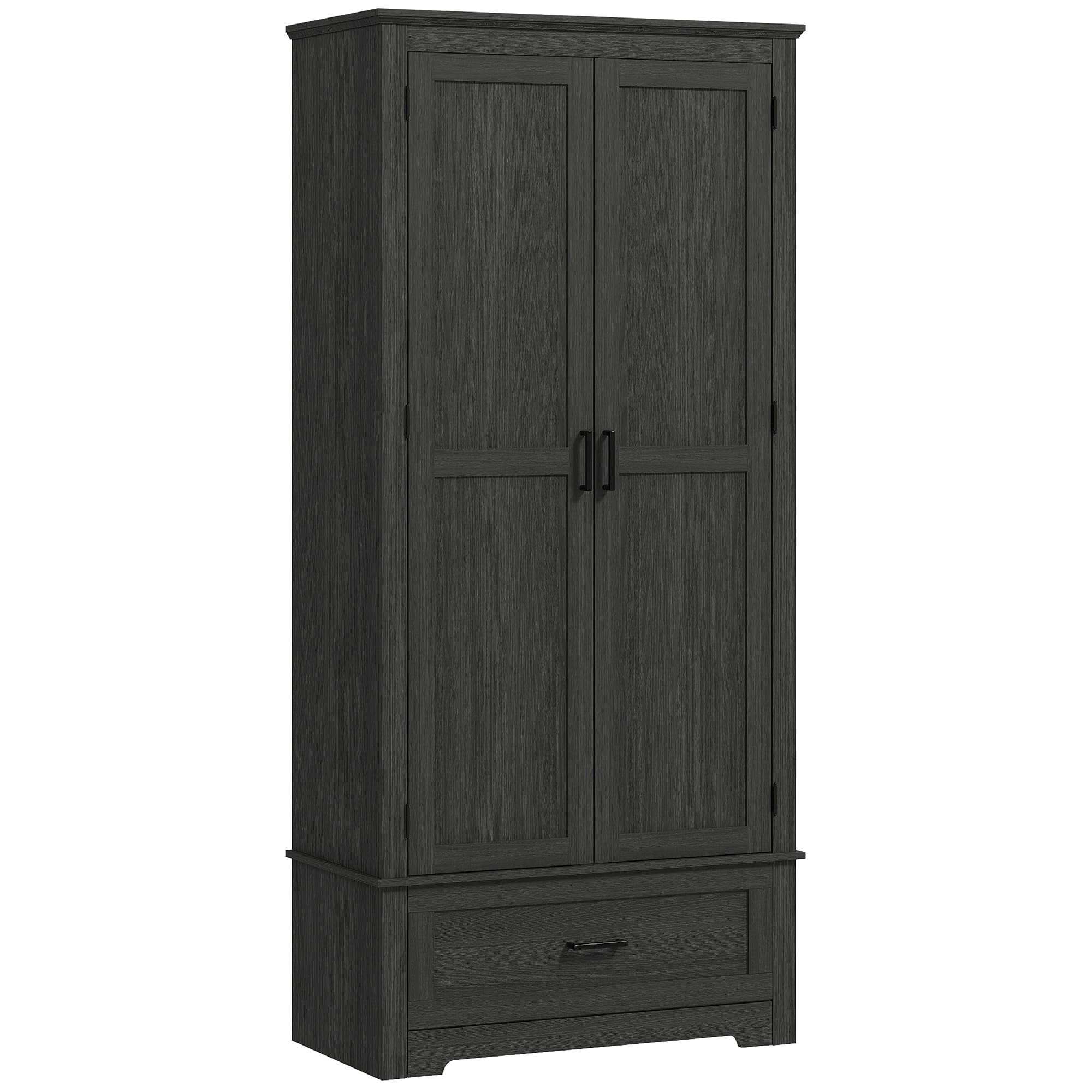HOMCOM 69" Tall Farmhouse Kitchen Pantry Storage Cabinet with Drawer and Adjustable Shelves, Black