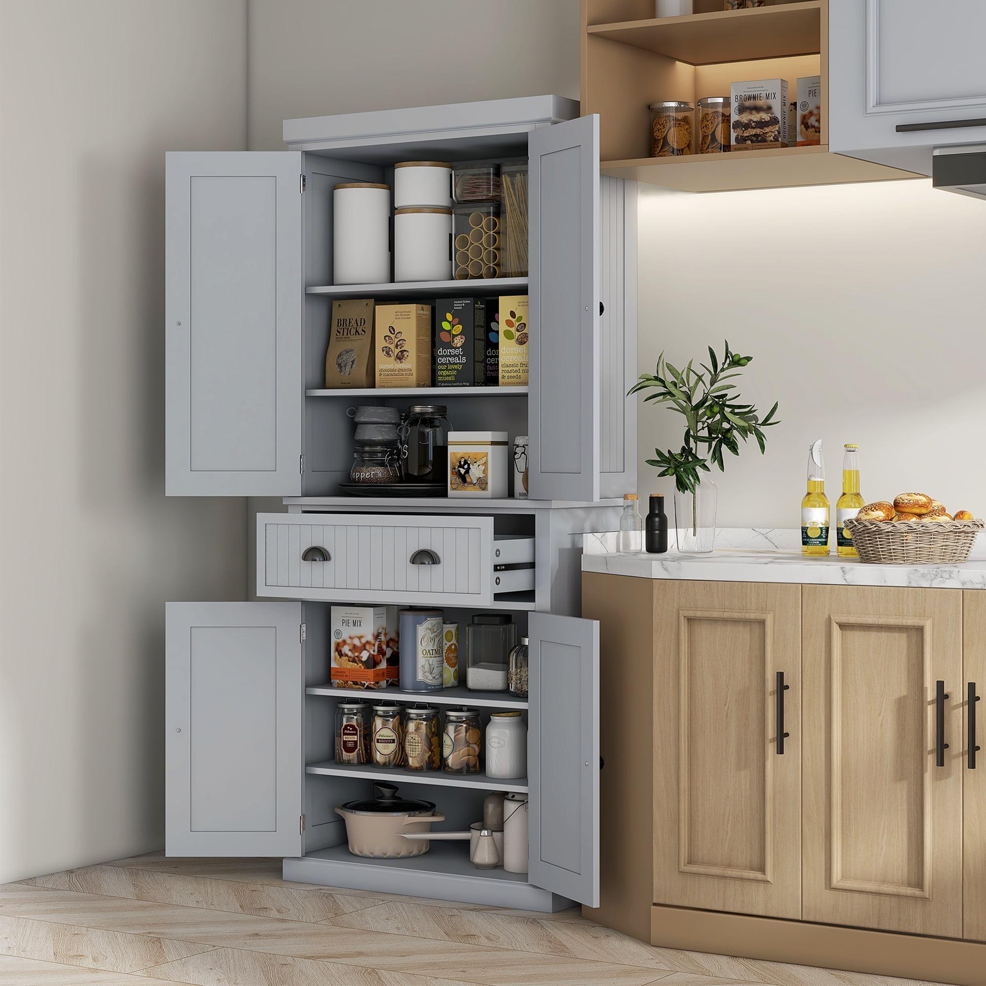 Lark Manor™ 72" Kitchen Pantry Cabinet, Freestanding Tall Storage Cabinet, Traditional Kitchen Cabinet With 4 Doors, Drawer And 3 Adjustable Shelves For Dining Room