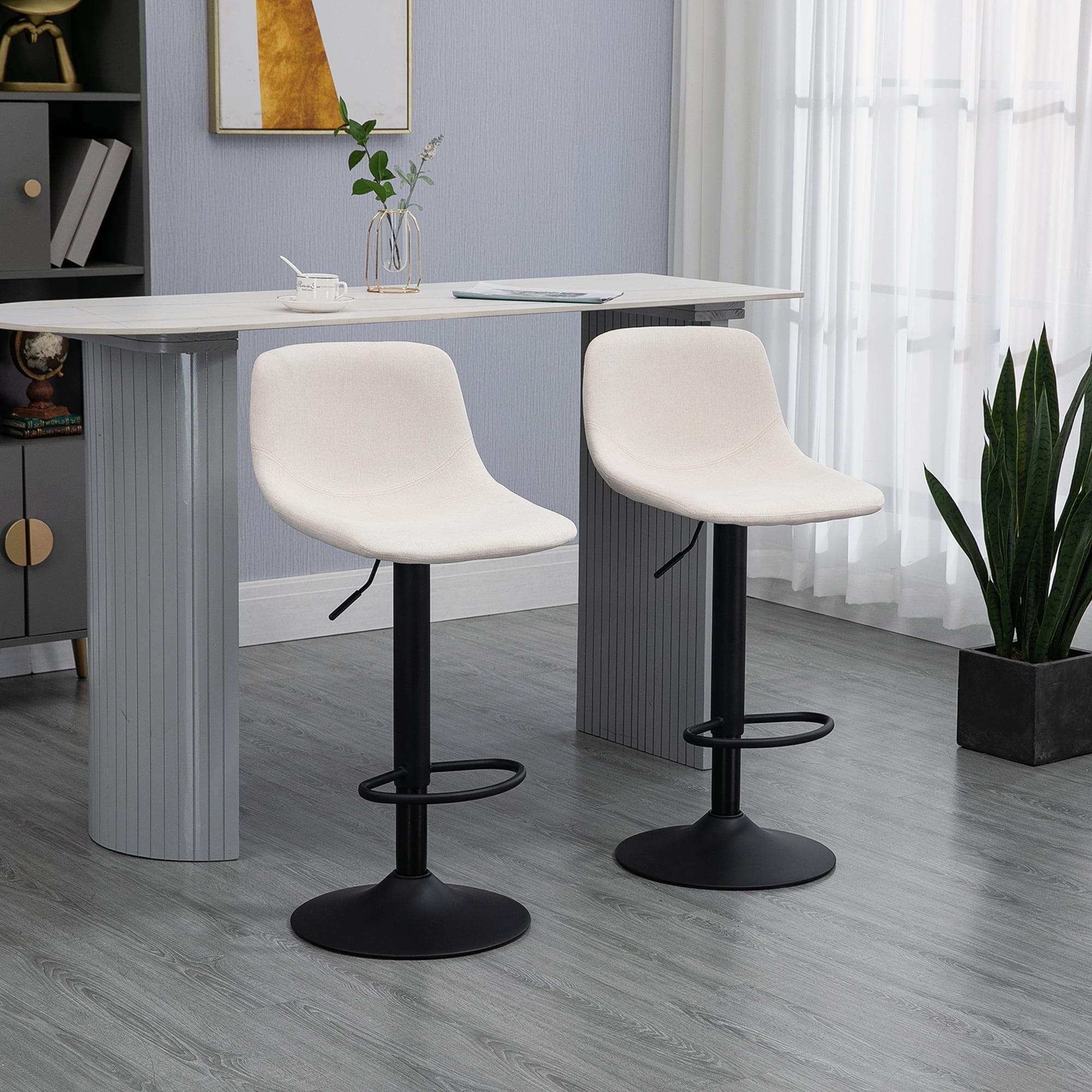 HOMCOM Adjustable Bar Stools Set of 4, Swivel Bar Height Chairs Barstools Padded with Back for Kitchen, Counter, and Home Bar, Cream White