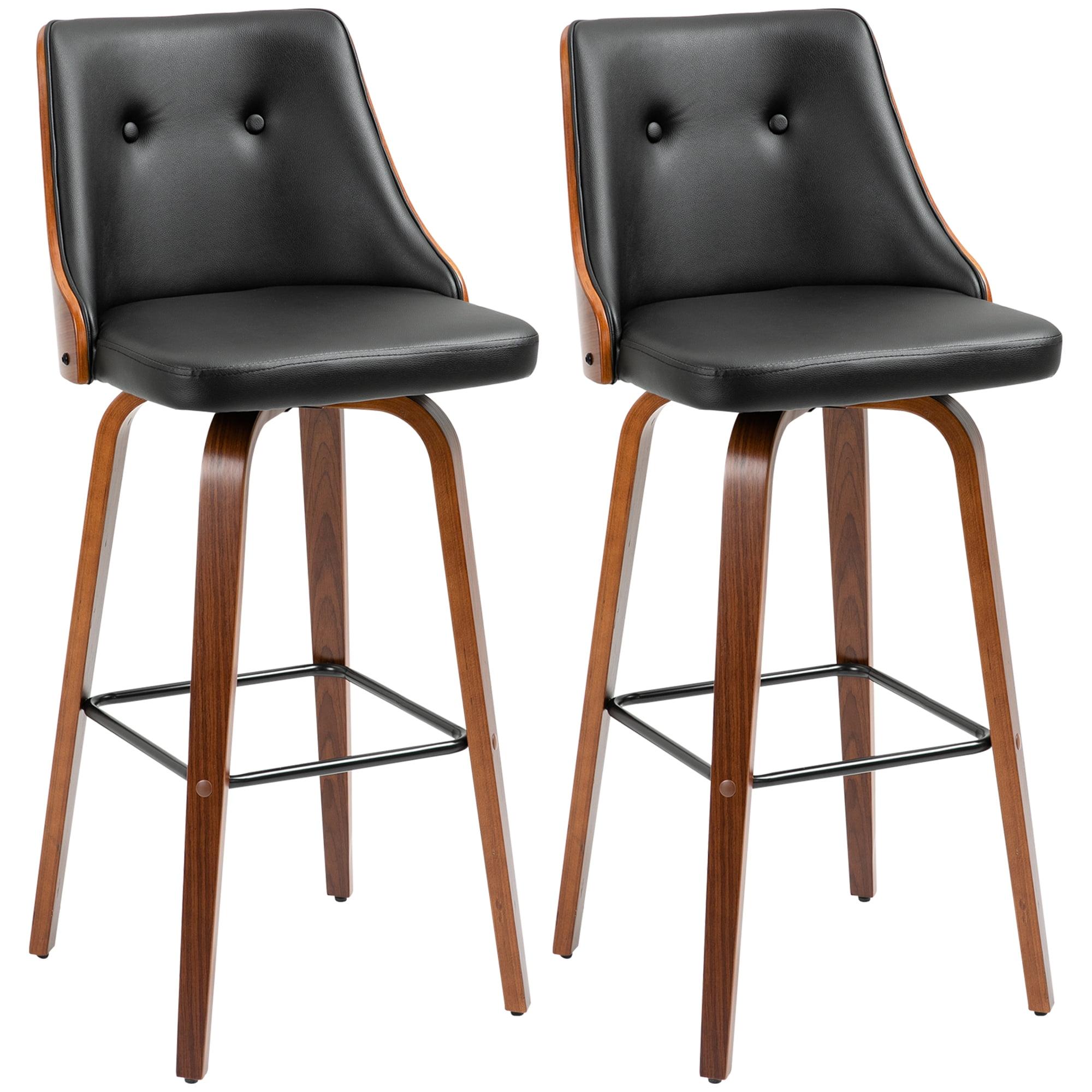 HOMCOM Bar Height Bar Stools Set of 2 PU Leather Swivel Barstools with Footrest and Tufted Back