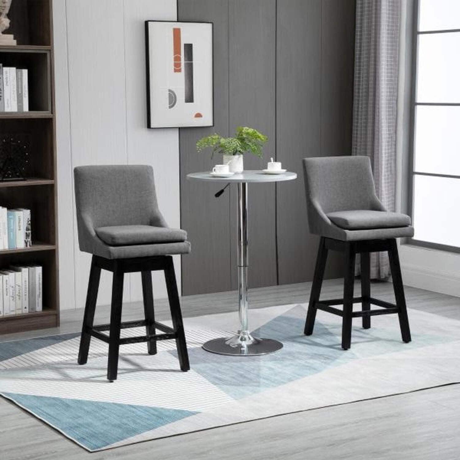 HOMCOM 28" Set of 2 Swivel Bar Height Bar Stools, Armless Upholstered Barstools Chairs with Soft Padding Cushion and Wood Legs