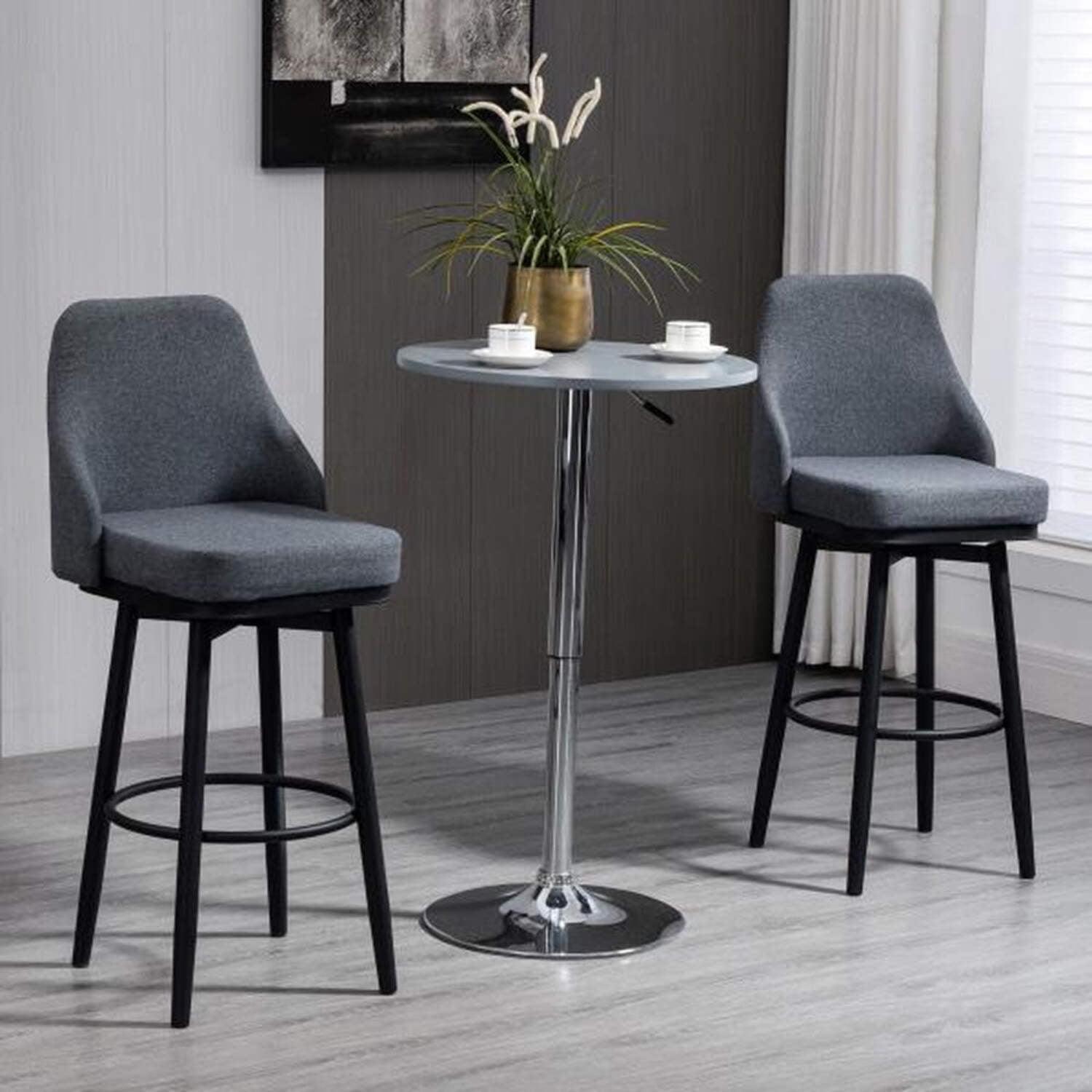 HOMCOM Extra Tall Bar Stools Set of 2, Modern 360° Swivel Barstools, Dining Room Chairs with Steel Legs and Footrest